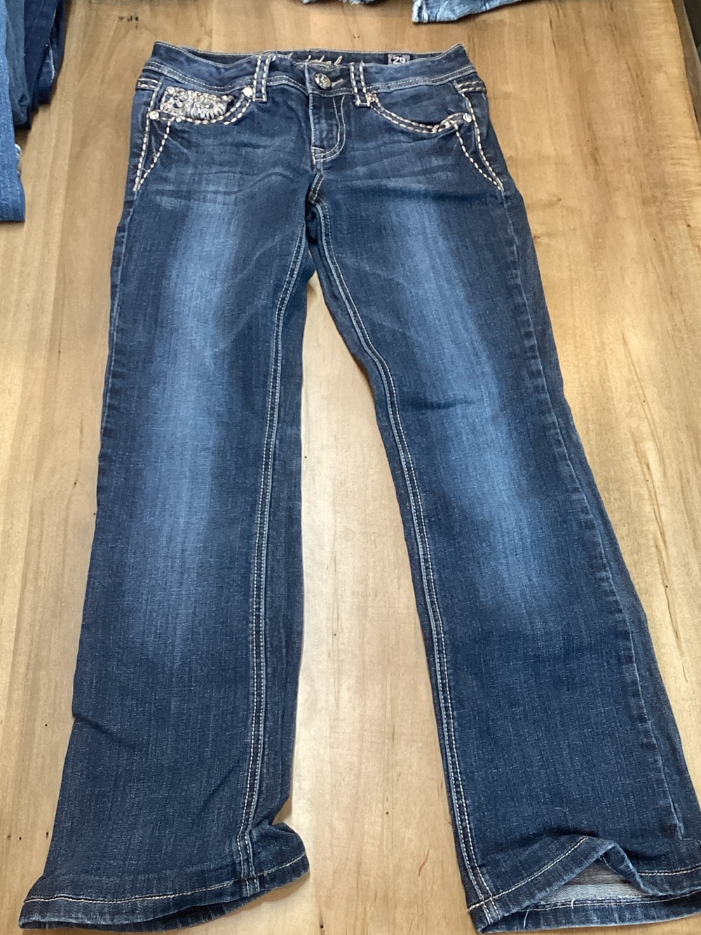 L.A. idol Dark Blue Bootcut Jeans with Embellished Pockets